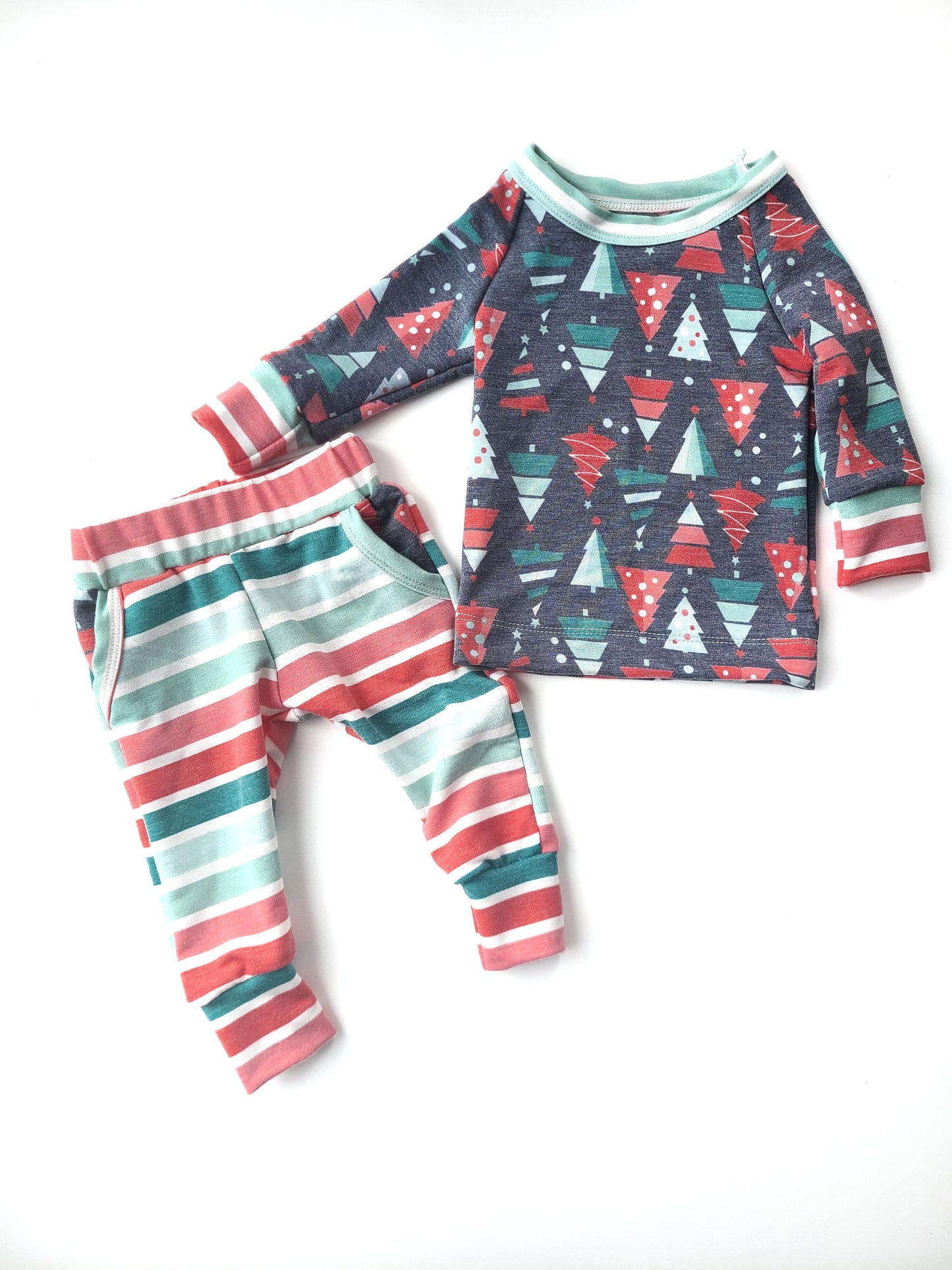 Christmas Trees & Stripes Crew & Pocket Jogger Set