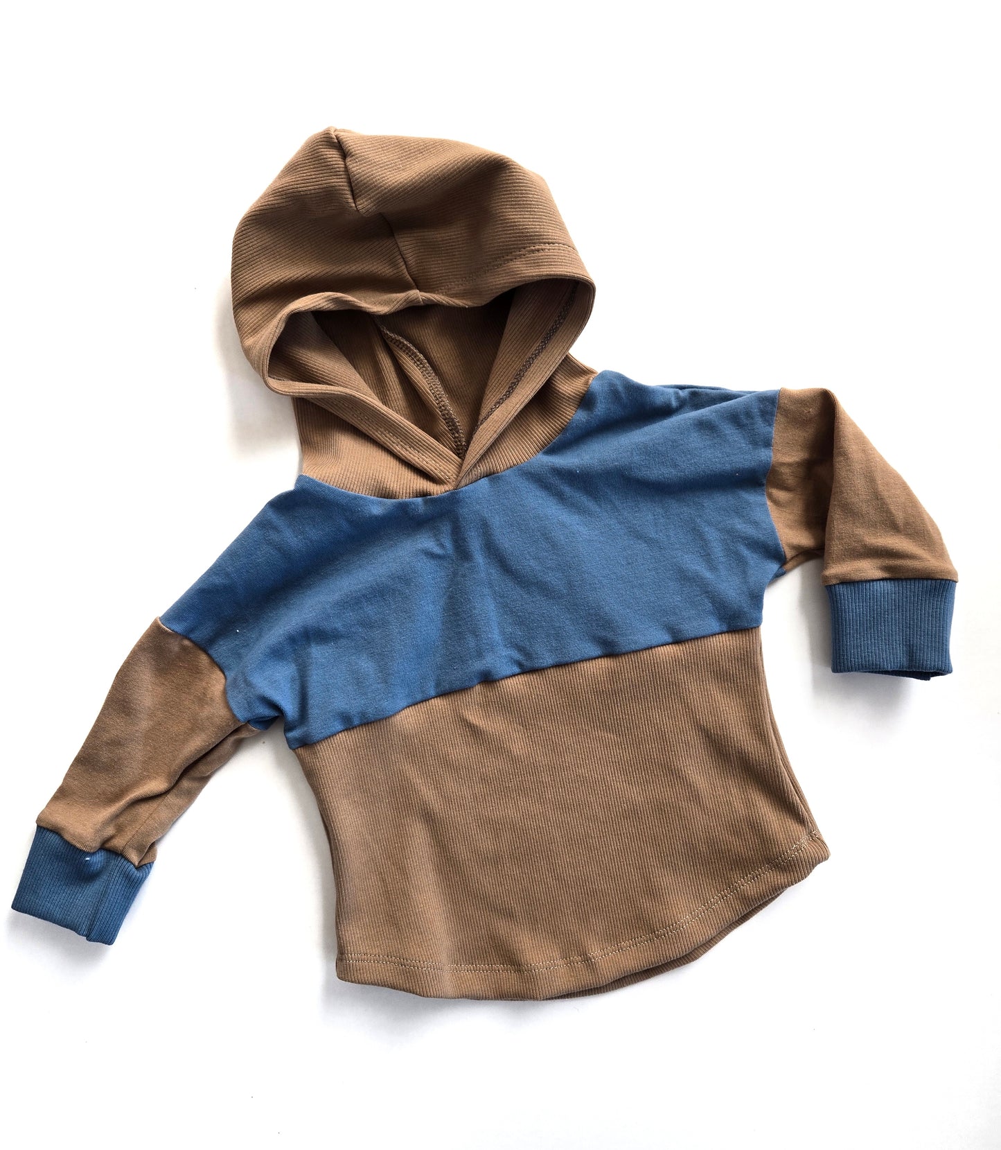 Hooded Tee Blue & Tan Rib