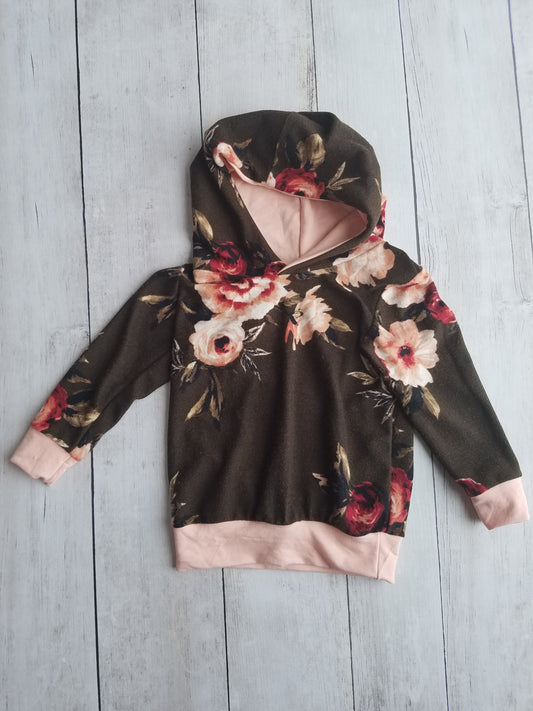 Olive/Peach Floral Hoodie