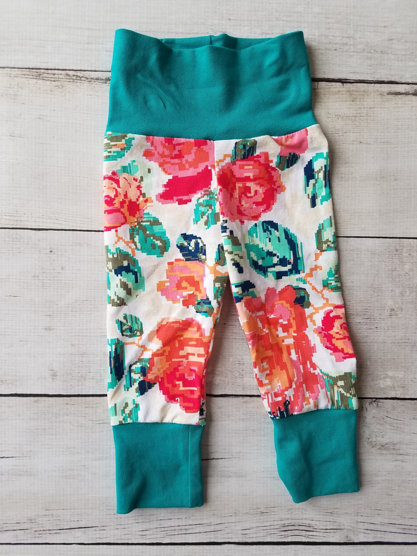 Teal Floral Grow With Me Pants