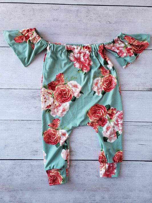 Mint Floral Cold Shoulder Romper