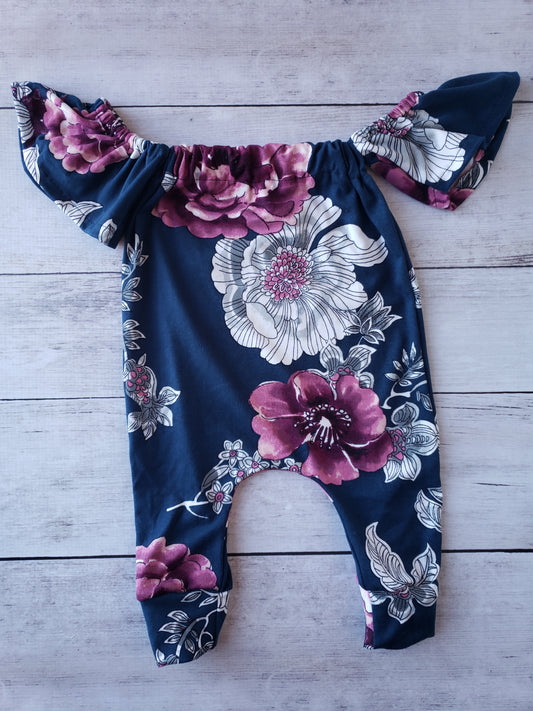 Navy and Purple Floral Cold Shoulder Romper