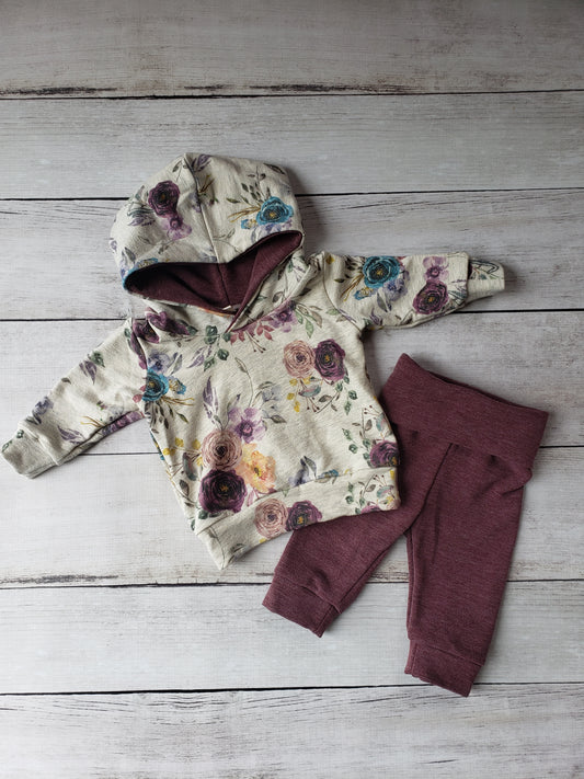 Purple Floral Hoodie & Jogger Set