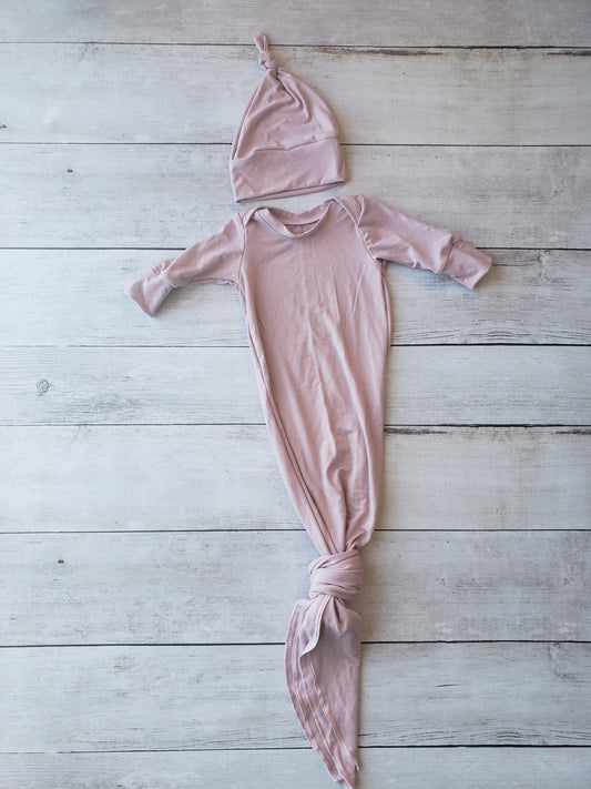 Blush Pink Knotted Gown and Top Knot Hat