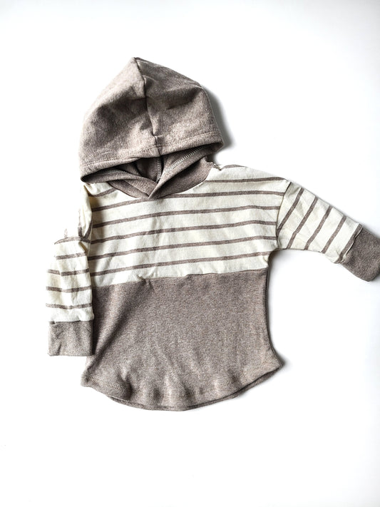 Hooded Tee Taupe Stripe