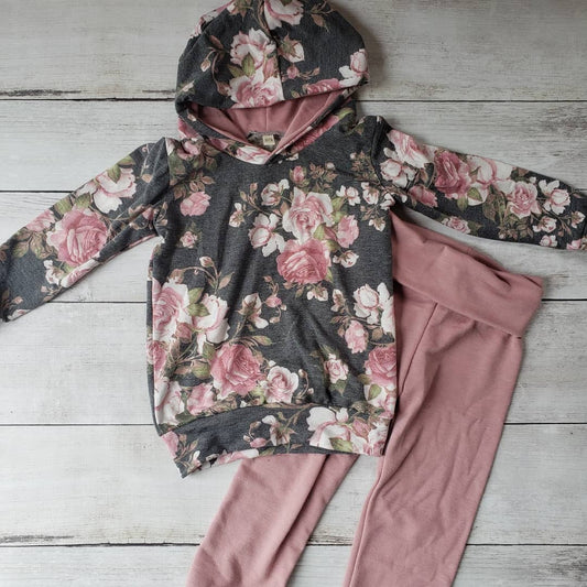 Soft Black Floral Hoodie & Jogger Set