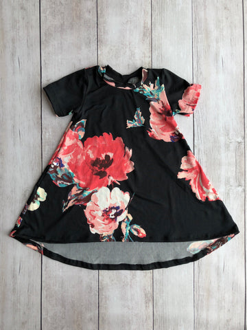 Black & Pink Floral Hi-Lo Dress