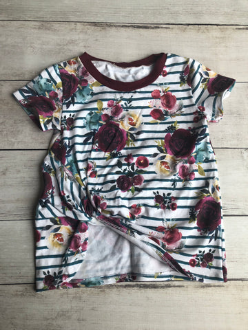 Burgundy Floral Knotted Tees